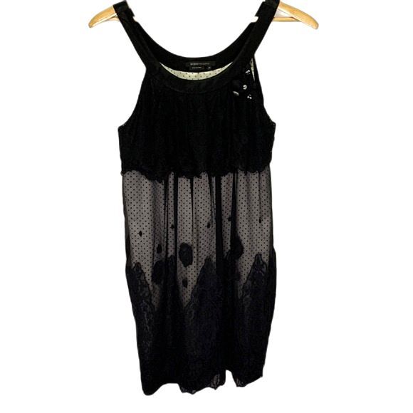 BCBG MaxAzria Black Silk Lace and Satin Sleeveless Sheath Dress Size S - Picture 2 of 13
